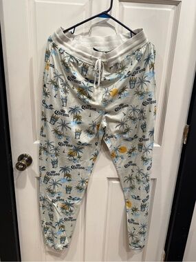 Corona Cream Joggers with Blue and Yellow Tropical Print